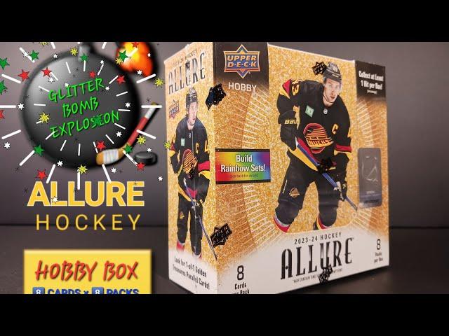 GOLD GLITTER BOMB EXPLOSION! 2023-24 UPPER DECK ALLURE HOCKEY HOBBY BOX SOLID HIT ON THE BLUE LINE