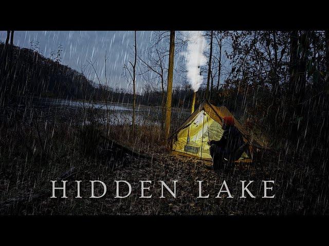 Rainy Hot Tent Camping next to a Hidden Lake