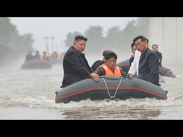 North Korean leader Kim inspects flooded area on rubber boat | AFP