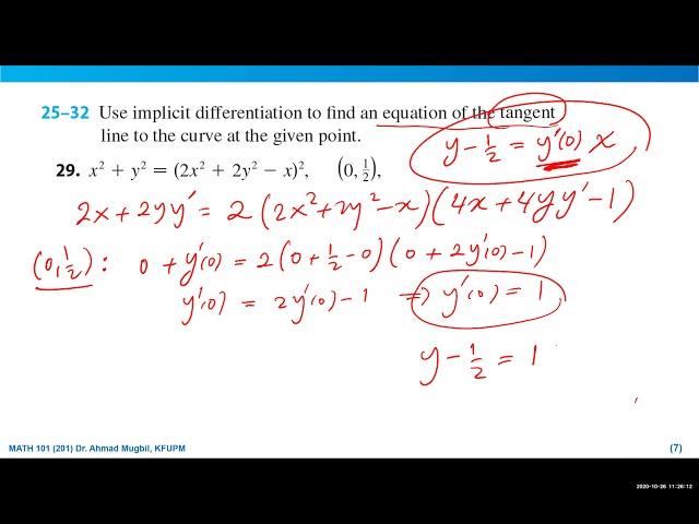MATH101, 3.5 + 3.6 + 3.7 (1) Recitation Exercises, Implicit Diff.,  Logarithmic Fun, Rates of Change