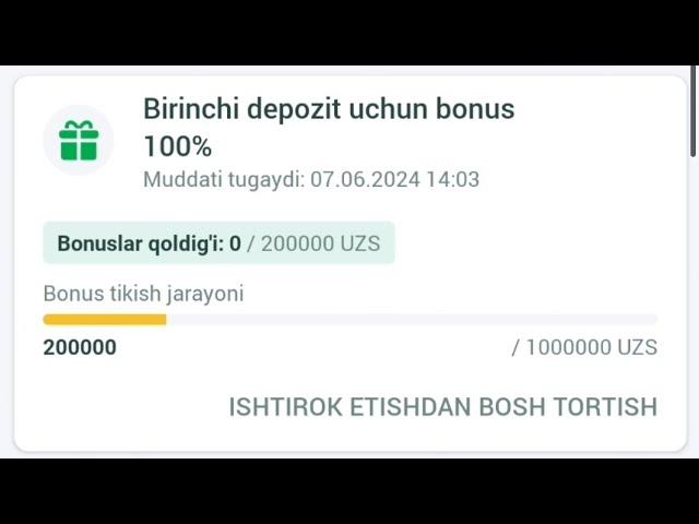 Birinchi deposid uchun bonus olish  200ming bilan balans koʻtardim Zoʻr yutuq  #1xbet #vizarbet