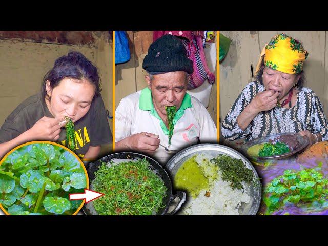 Organic Green Watercress (Simsag) Recipe & rice in the Village family Kitchen | Sim Rayo | Khole sag