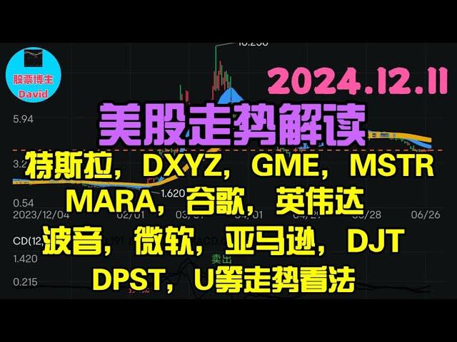 12月12日，美股即时走势解读，特斯拉、DXYZ、GME、MSTR、MARA、谷歌、英伟达、波音、DPST、微软，亚马逊、DJT、U等走势看法 ️️ #美股推荐2024 #英伟达股票  #美股大涨