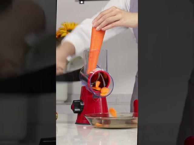 Geedel versatile rotary grater can cut cheese, carrot, radish, zucchini, chocolate, nuts in seconds.