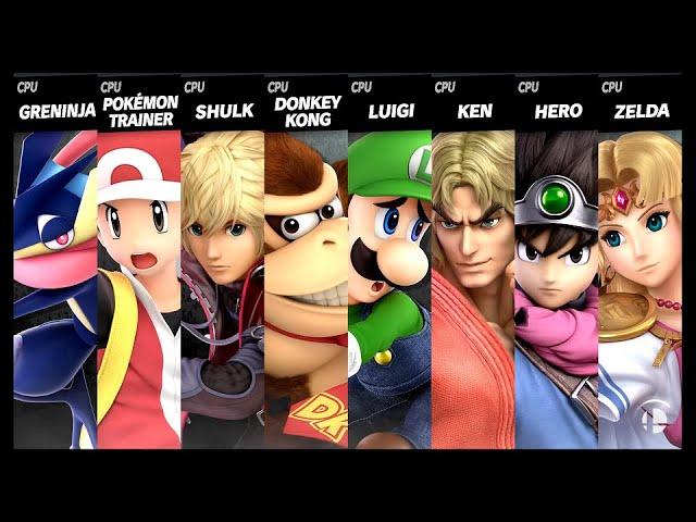 Greninja VS Pokémon Trainer VS Shulk VS Donkey Kong VS Luigi VS Ken VS Hero VS Zelda Smash Ultimate