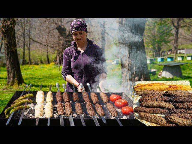 Traditional Lule Kebab Recipe in the Village! - How to make Azerbaijani dish Lüle Kebab?