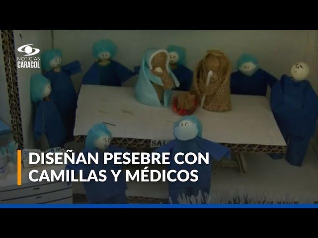 Diseñan pesebre con camillas y profesionales para rendir homenaje al personal médico