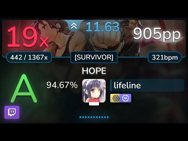  11.6⭐ lifeline | BLUE ENCOUNT - HOPE [SURVIVOR] +HDDT 94.67% | 905pp 19 - osu!