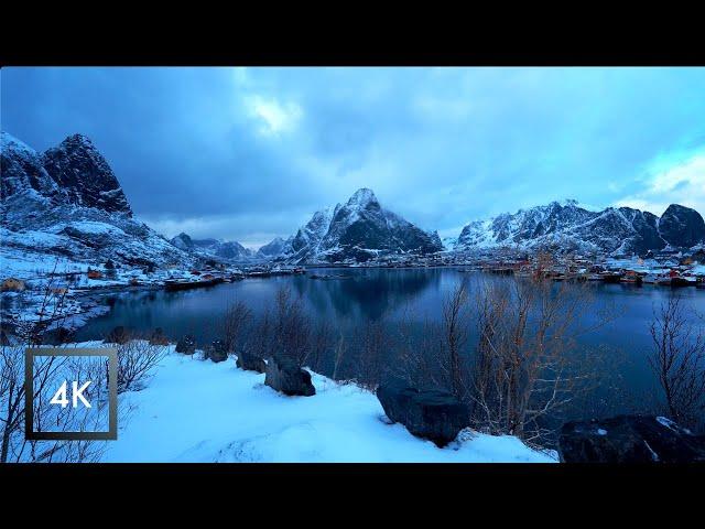 Morning Snowfall Walk in Reine, Lofoten, Norway 4k