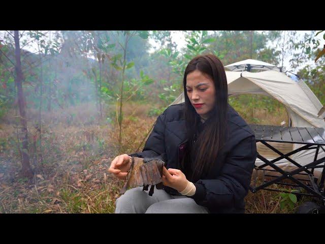 SOLO OVERNIGHT CAMPING IN THE RAIN - RELAXING IN THE TENT WITH THE SATISFYING SOUND OF NATURE - ASMR