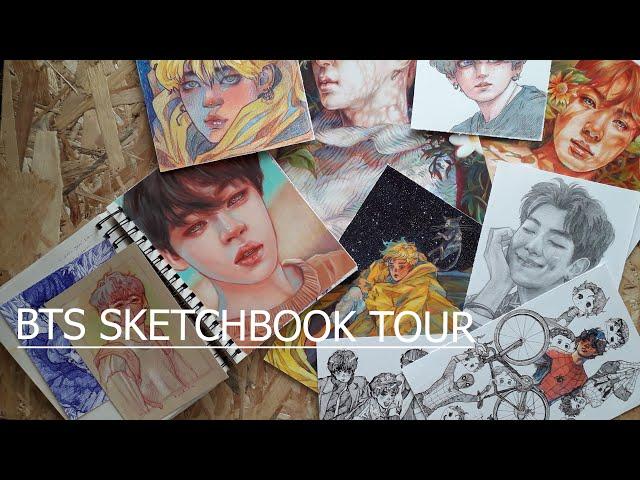 BTS Sketchbook ( more like a collection of my bts art in a notebook) Tour 2020 + my BTS fanarts