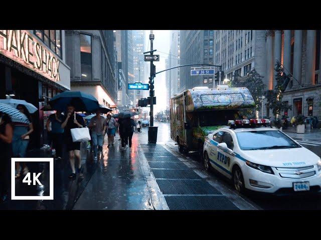 Walking in the Rain in Manhattan, NYC  (Binaural City Sounds) 4k Rain Ambience