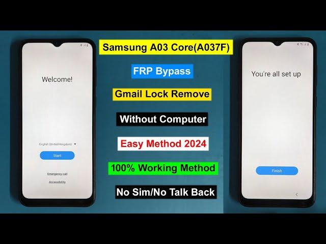 Samsung Galaxy A03 Core Frp Bypass Android 12/13 | Gmail Lock Remove Samsung A037F Without Pc 2024