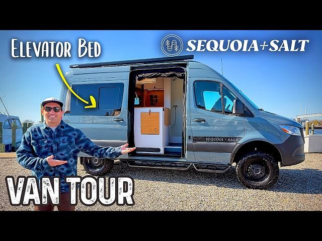 Custom Sprinter 144 AWD Camper Van Tour: Elevator Bed, Stealth Shower & Toilet, Luxury Finishes
