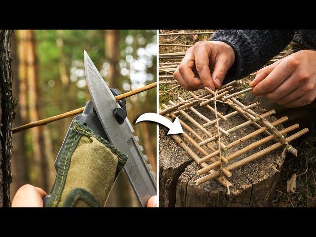 A wonderful BUSHCRAFT thing with your own hands and WOODEN chair in the forest!