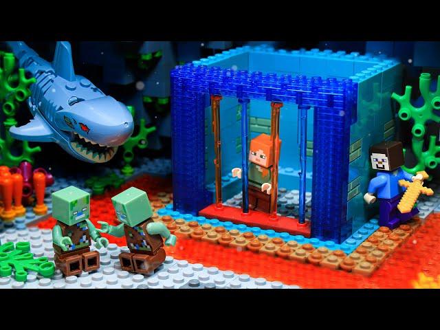 The Best Defense Underwater Prison VS Giant Shark Lego Minecraft | Lego Minecraft Animation