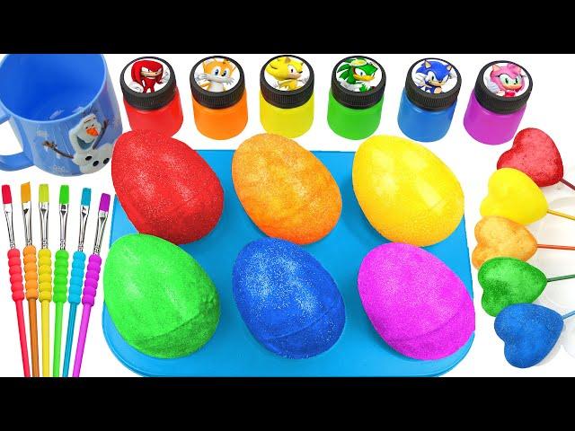 Satisfying Video l How to make Rainbow Super Eggs From Mixing Glitter Slime in Hearts Cutting ASMR