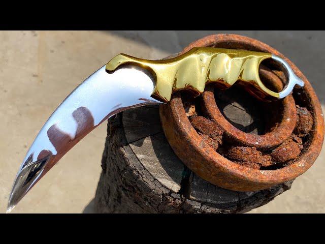 Turning a Rusty BEARING into a Shiny but Razor Sharp KARAMBIT