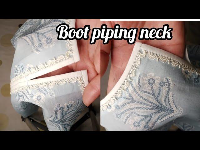 Boot piping neck with lace cutting and stitching || Boat neck with Boot piping and lace