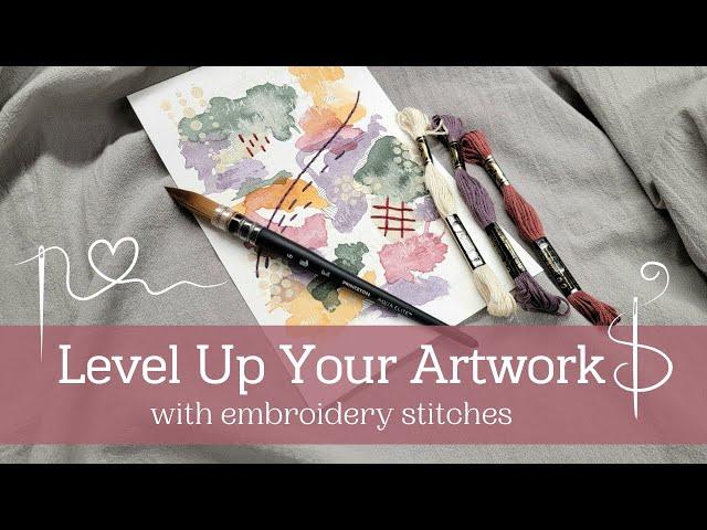 Level Up Your Art: How to Stitch on Watercolor Abstract Painting with Mixed Media Embellishments