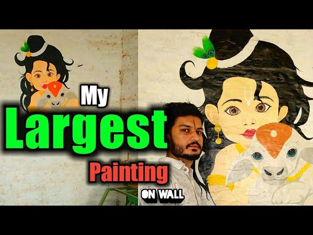 My LARGEST ! painting on a wall | Shree Krishna acrylic painting