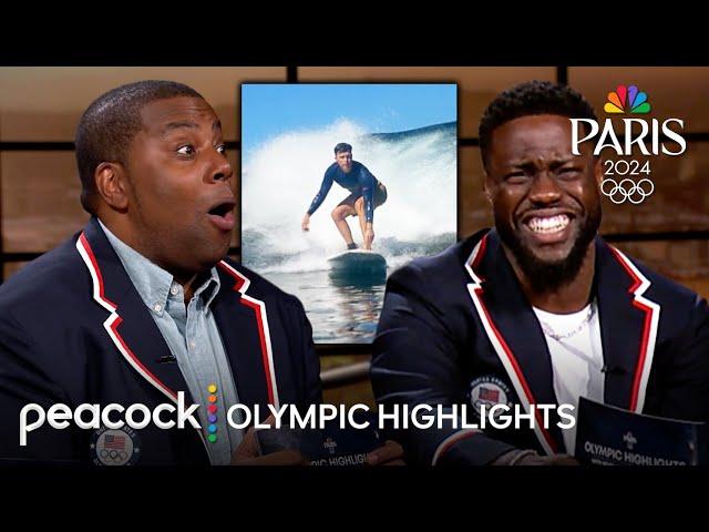 Colin Jost Joins Olympians Surfing in Tahiti | Olympic Highlights With Kevin Hart & Kenan Thompson