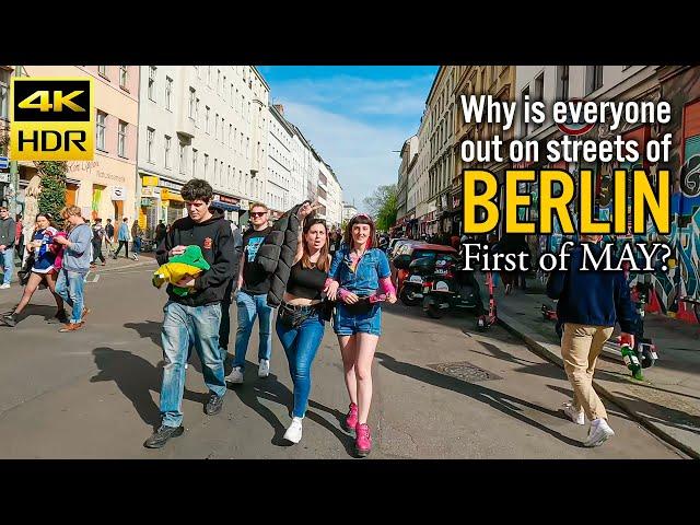 Berlin, Kreuzberg: Party people on streets on MAY DAY (Myfest) 2023 | 4K Virtual Walking Tour