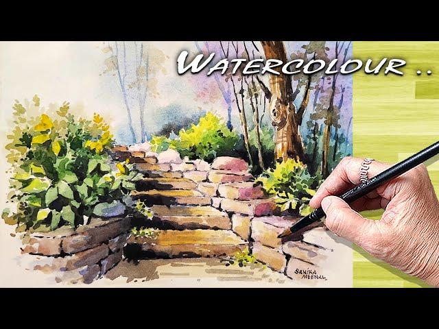  Negative Painting | Glazing | Watercolour Landscape Painting | जलरंग निसर्गचित्र पेंटिंग