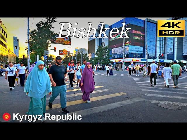 Bishkek Walking Tour | Evening walk in central Bishkek | Kyrgyz Republic (Kyrgyzstan)  | 4K HDR