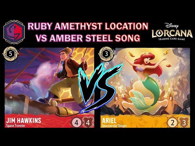 🟣 RUBY AMETHYST LOCATION ANTI-META SPICE VS AMBER STEEL SONG - Disney Lorcana Gameplay