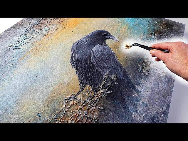 HUGE Mixed Media Raven Art - TEXTURE Techniques! Crazy Results! | AB Creative Tutorial