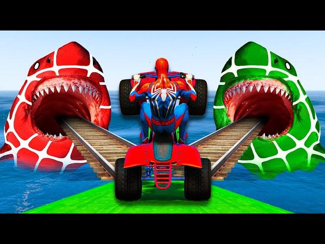 GTA V spiderman Epic Car Racing! With Super Cars, Motorcycle With Trevor! New Stunt Map Challenge