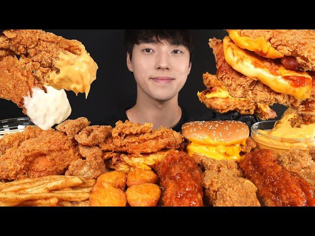 ASMR MUKBANG KFC FRIED CHICKEN & CHEESE CHICKEN BURGER & FRENCH FRIES & CHICKEN NUGGETS! KFC MUKBANG