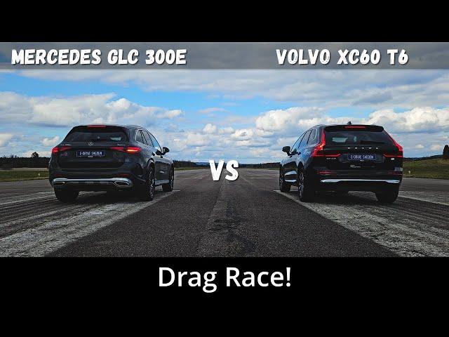 2024 Volvo XC60 T6 Recharge 350hp vs 2024 Mercedes GLC 300e 313hp | Drag Race | 4K