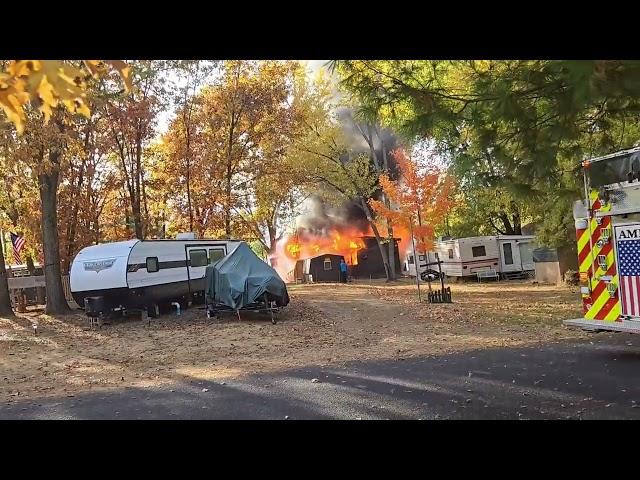 Camper fire at Woodhaven Lakes, Sublet IL