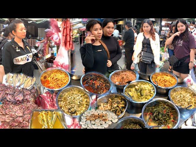 Most Popular Cambodian Street Food Review @ Food Market Tour In Cambodia, Fish & Vegetable Market