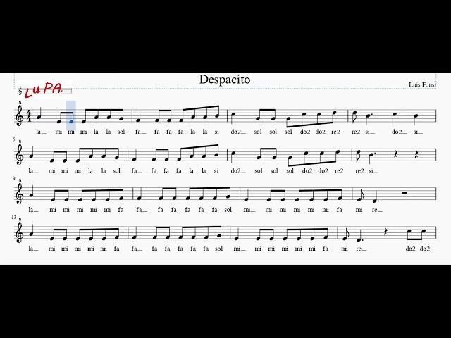 Despacito (Luis Fonsi) - Flauto dolce -  Note - Spartito - Karaoke - Instrumental