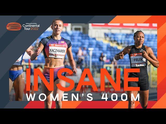 Natalia Kaczmarek goes head to head with Allyson Felix over 400m | Continental Tour Gold Chorzow