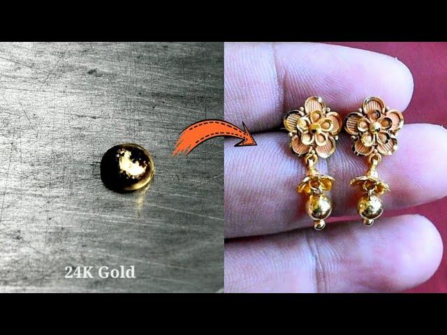 Pure Gold Earrings Making | Learn how to make this | 24K Gold Jewellery Making - Gold Smith Jack