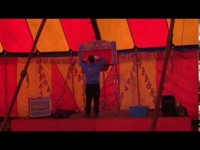 Professor Dan's Punch and Judy booth set up