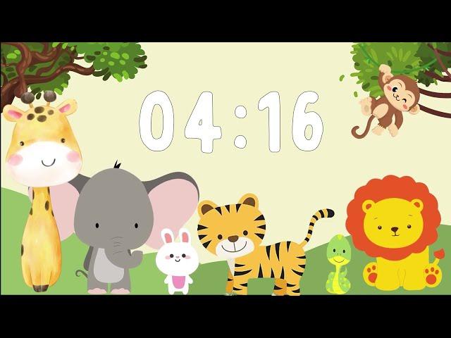 5 minute countdown timer - for  kids - animal themed - with music