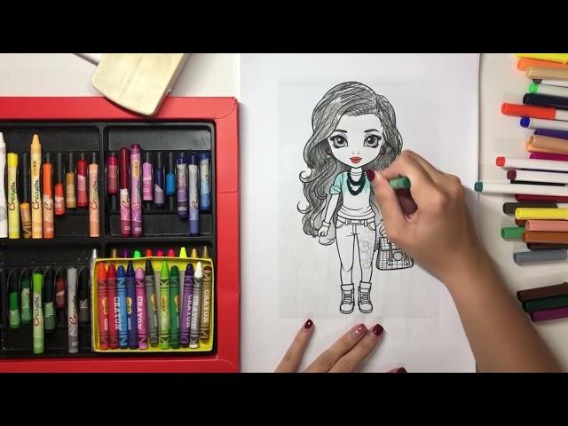 Color the girl with bags and thick hair