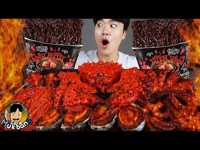 ASMR MUKBANG | FIRE Noodle & Spicy Seafood & Octopus & Kingcrab | COOKING & EATING SOUND!