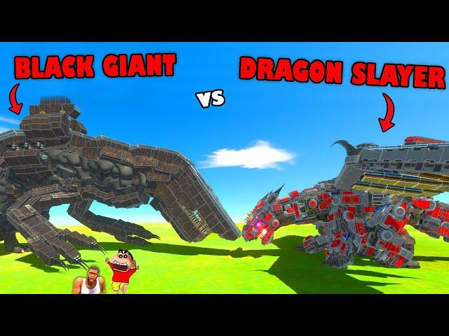 BLACK GIANT vs DRAGON SLAYER in BIG UNIT SERIES Animal Revolt Battle Simulator with SHINCHAN CHOP