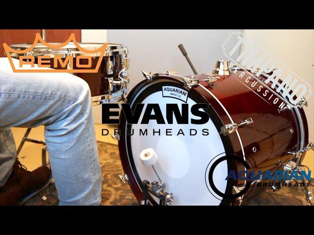 Aquarian vs Evans vs Remo: 73 heads - ULTIMATE Bass Drum Head Comparison - Timpano Percussion