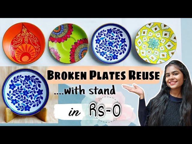 *Painting on Broken Plates* with STAND | Best out of Waste | DIY plate stand