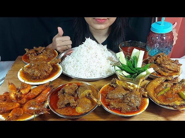 Massive Spicy Food N-vlogs( Eating Handi  4 Plate Duck +Chicken Kurma+Prawn Malai Curry+Sorsh Pabda)