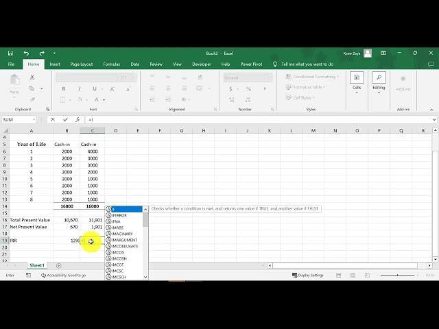 Net Present Value and Internal Rate of Return calculation