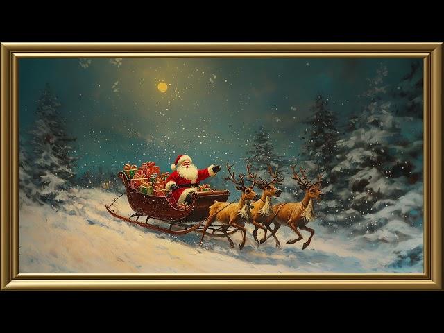 Vintage Christmas Greeting Card Santa Claus Painting | Gold Frame TV Art | Art Screensaver for TV 2h