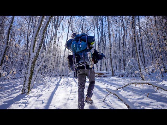 Cozy Winter Camping in a Tranquil Snowy Forest | Seneca Creek Backpacking 4K